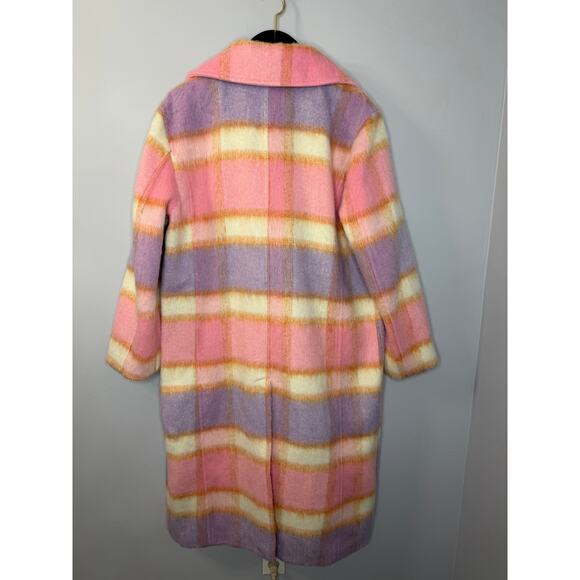 Anthropologie Maeve Wool Blend Plaid Long Coat Jacket Pink Romantic Sz L New - Picture 4 of 16